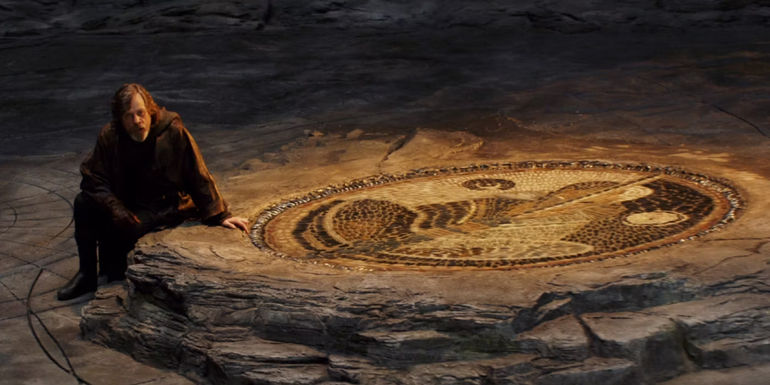 Luke Skywalker and the Prime Jedi mural in The Last Jedi.