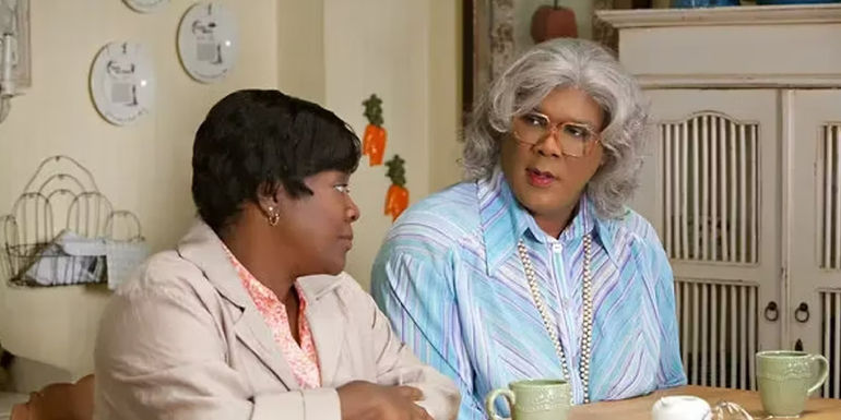 Loretta Devine as Shirley and Tyler Perry as Madea talk in Madea's Big Happy Family.