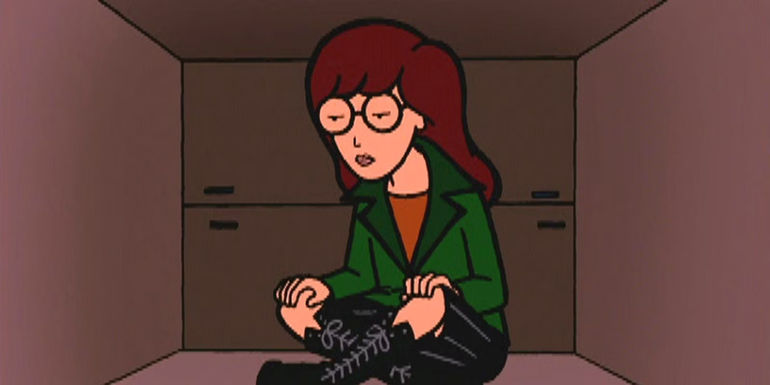 Daria hiding in a cardboard box on MTV's Daria