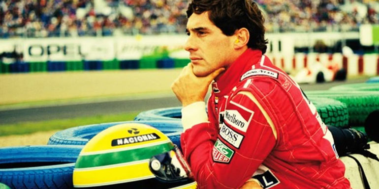 Ayrton Senna close to a helmet