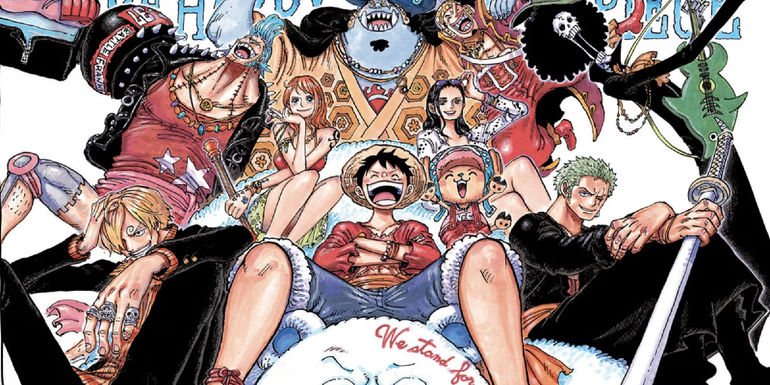 Colored illustration of the Straw Hat crew from the One Piece manga