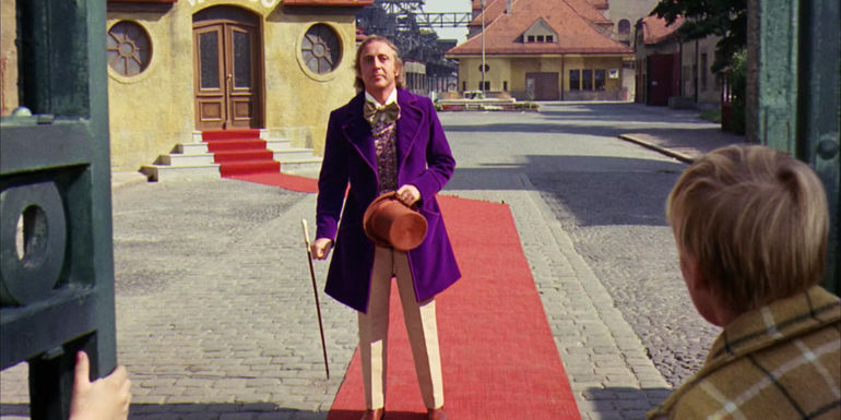 Gene Wilder's Willy Wonka limping without his cane