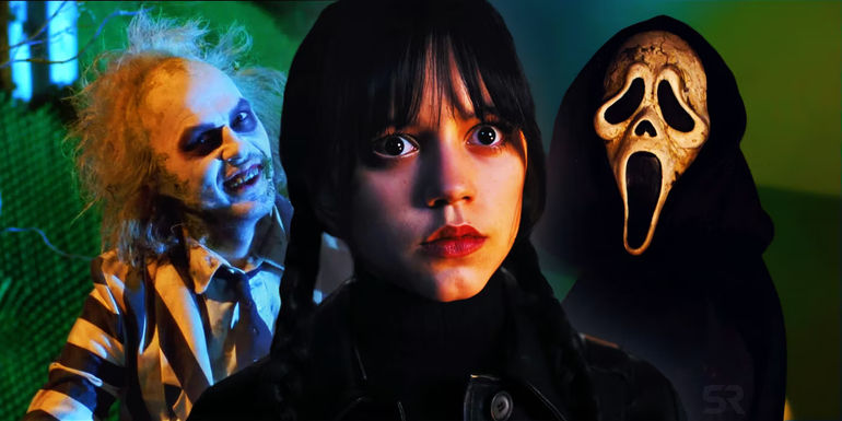 Michael Keaton as Beetlejuice, Jenna Ortega as Wednesday Addams, and Scream 6's Ghostface