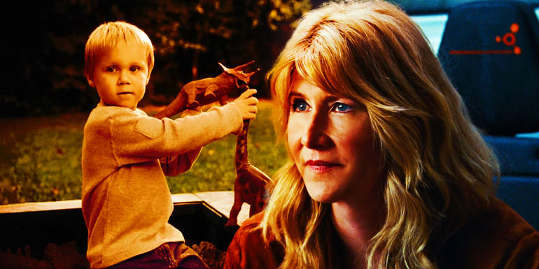 Split image of Charlie and Ellie in Jurassic Park III