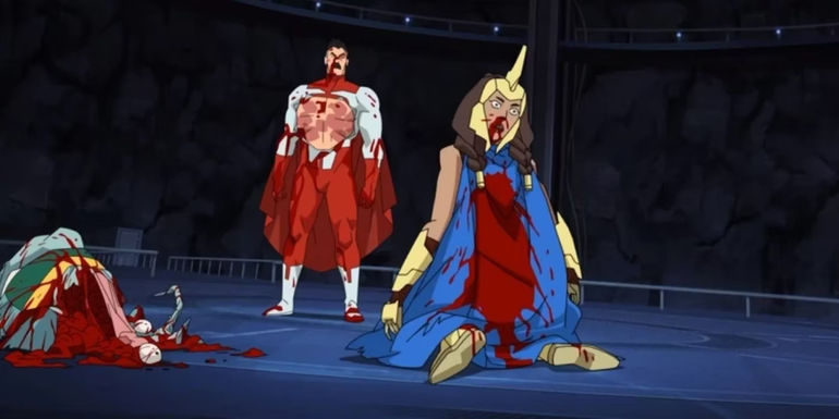 Omni-Man destroying the Guardians in Invincible 