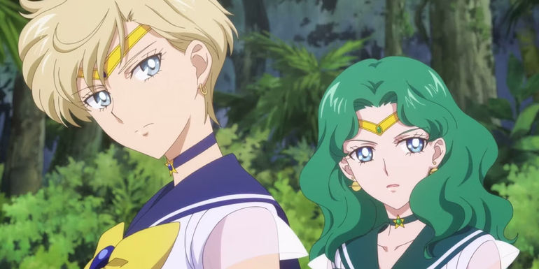 Sailor Moon Crystal screencap of Neptune and Uranus.