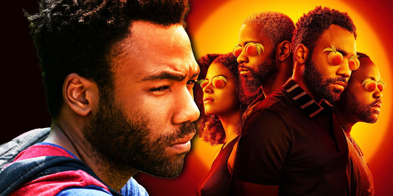 Donald Glover and the rest of the Atlanta cast in a composite image