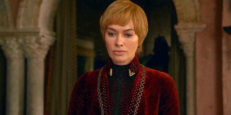 Lena Headey as Cersei looking down in Game of Thrones season 8