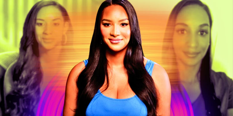 90 Day Fiancé The Singe Life - Chantel Everett in blue dress from season 4 with photos of her from before makeover