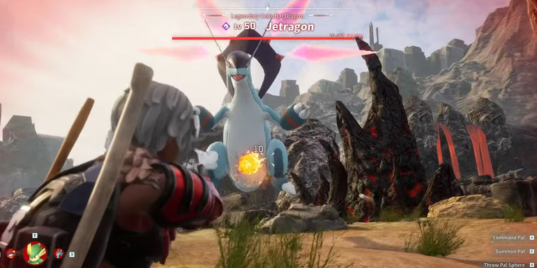 palworld player fighting jetragon