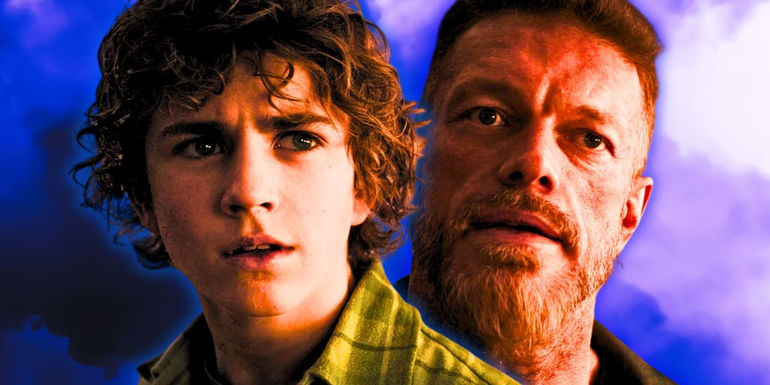 Walker Scobell as Percy Jackson and Adam Copeland as Ares in Percy Jackson & the Olympians