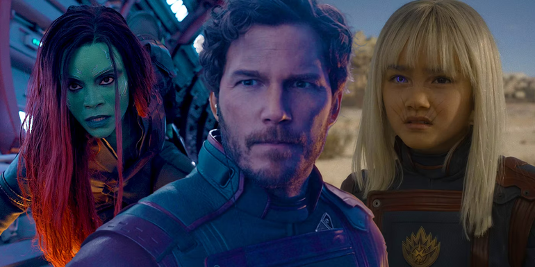 Peter Quill, Gamora, and Phyla in Guardians of the Galaxy Vol. 3