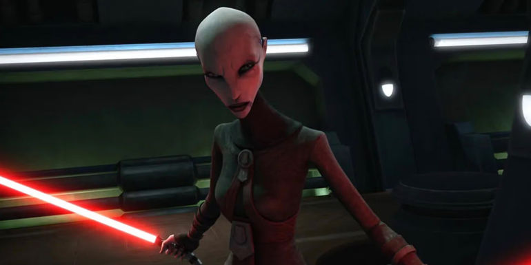Asajj Ventress prepares to fight Dooku in The Clone Wars series