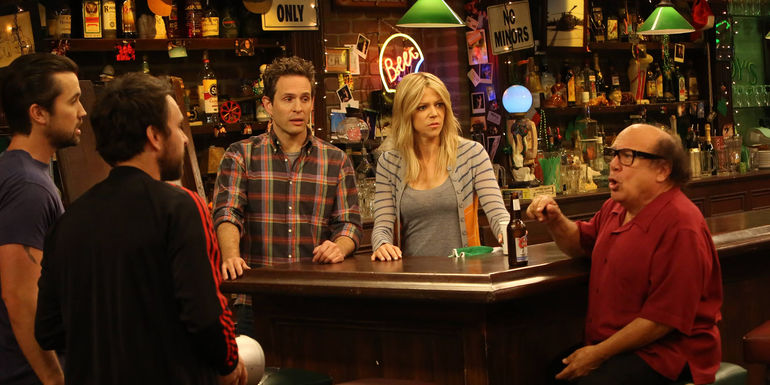The gang drinking at the bar in Paddy's Pub from It's Always Sunny In Philadelphia