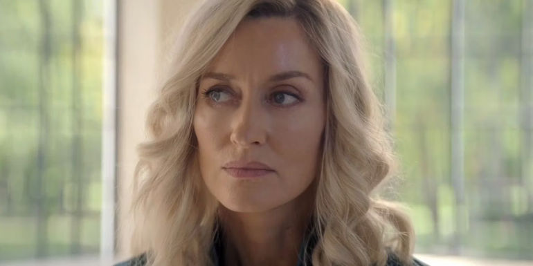 Dr. Halsey (Natascha McElhone) looks concerned while being held captive in Halo season 2