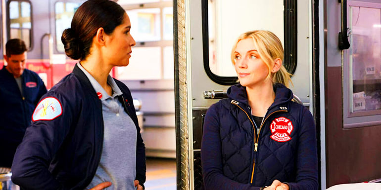 Kara Killmer as Sylvie and Miranda Rae Mayo as Stella in Chicago Fire Season 12 premiere