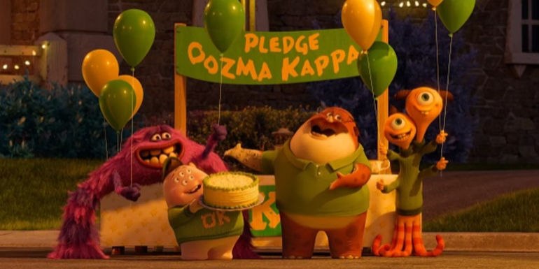 Oozma Kappa trying to recruit new members in Monsters University
