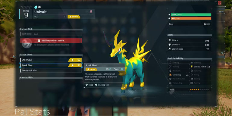 palworld univolt pal stats