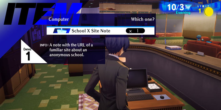 Image of the main character using the shared computer in Persona 3 Reload