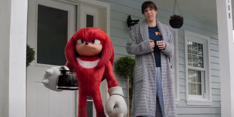 Knuckles drinking coffee in the spinoff