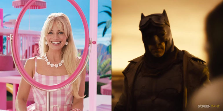 Margot Robbie in Barbie and Ben Affleck as Batman in Zack Snyder's Justice League
