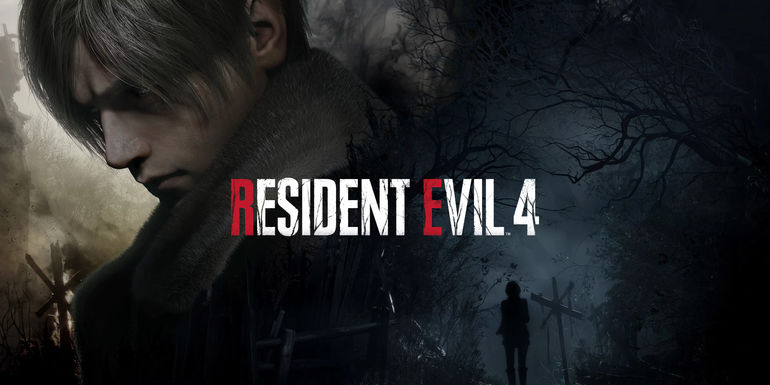 A promotional artwork for Resident Evil 4 showing main character Leon Kennedy.