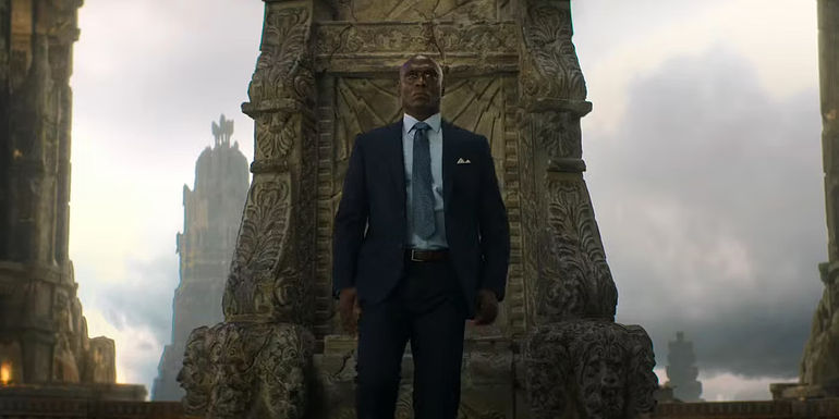Lance Reddick as Zeus walking in front of his throne in the Percy Jackson TV show