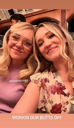 Rachel Bay Jones and Emily Osment on the set of Young Sheldon season 7