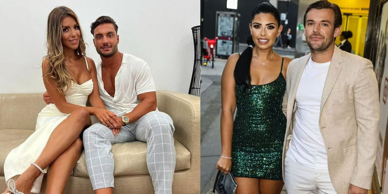 Love Island's Ekin-Su and Davide sit on a sofa and Cara and Nathan enjoy date night
