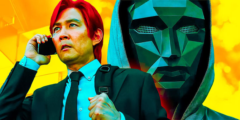 Seong-Gi-hun on the phone alongside the Front Man in Squid Game