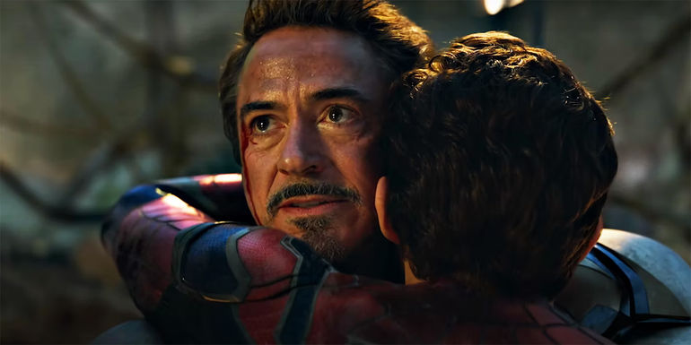 Iron Man hugs Spider-Man in Avengers: Endgame