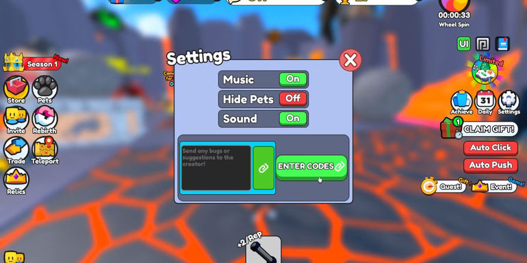 Sisyphus Simulator: the codes tab