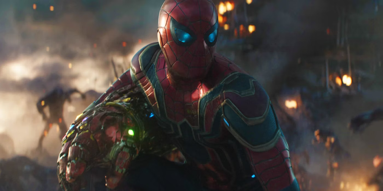 Spider-Man with the Infinity Gauntlet in Avengers Endgame