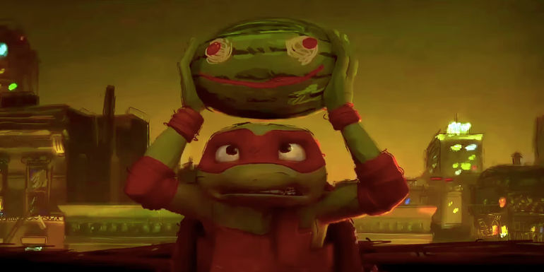 Turtle Holding a Watermelon in Teenage Mutant Ninja Turtles Mutant Mayhem