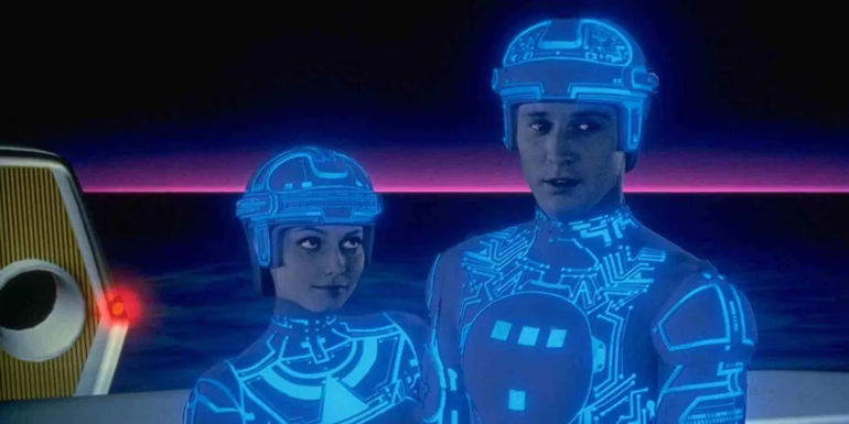Jeff Bridges looks worried as Flynn in Tron