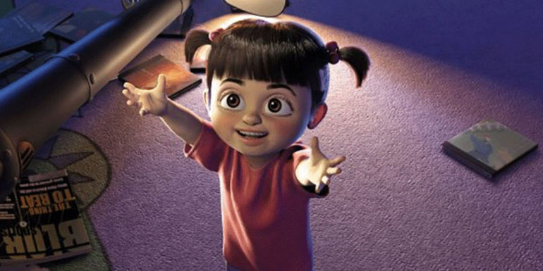 Boo reaching up the held in Monsters, Inc.