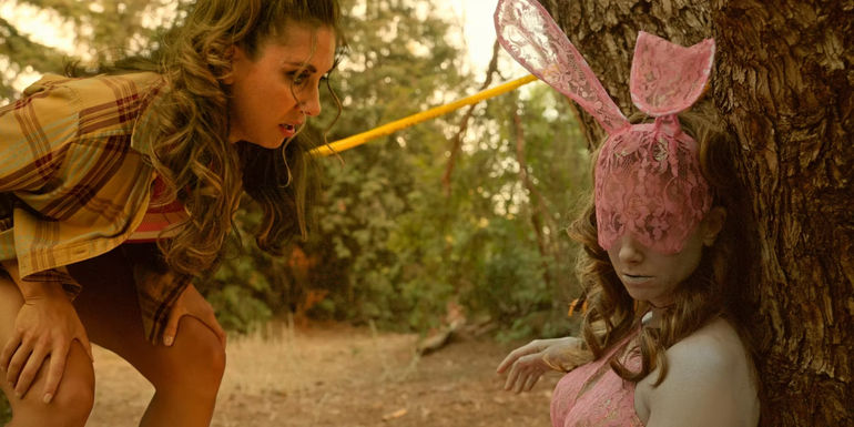 Alison Brie looking at her corpse in Roar The Woman Who Solved Her Own Murder