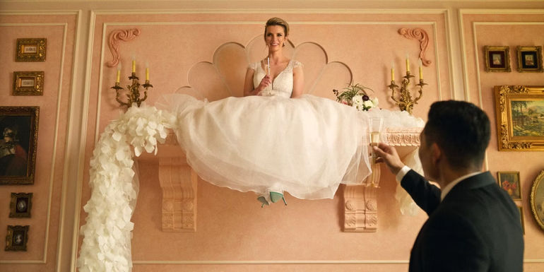 Amelia on the shelf in her wedding dress on Roar