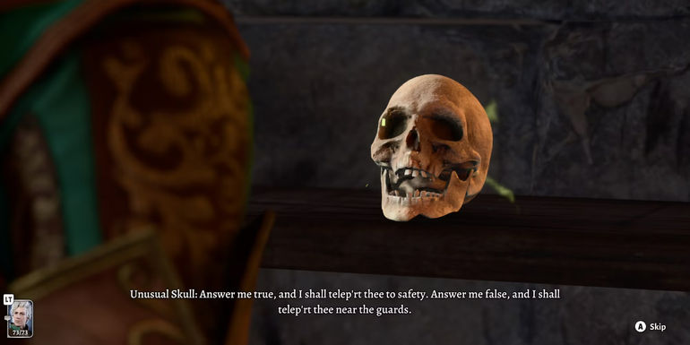 The Unusual Skull challenges the party to two riddles in exchange for freedom