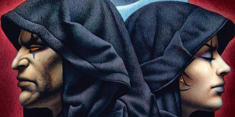 Cover art for the Legends Star Wars novel, Dynasty of Evil by Drew Karpyshyn, featuring Darth Bane and Darth Zannah