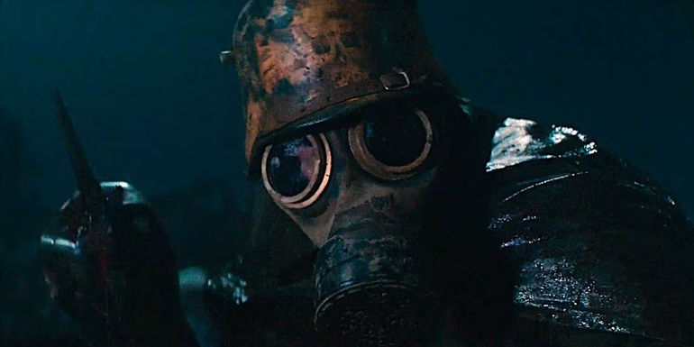 A soldier in a gas mask in The King's Man