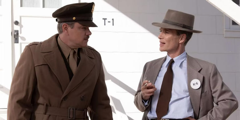 Oppenheimer talking to General Groves in Oppenheimer.