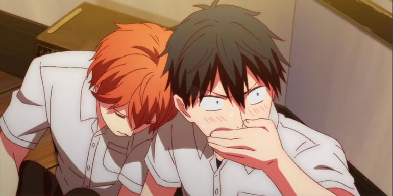 Mafuyu falling asleep on Uenoyama's shoulder in Given