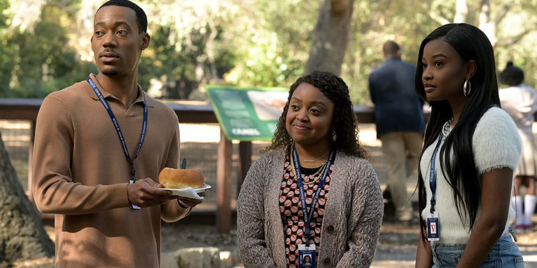 Janine and Gregory stood together in the Abbott Elementary season 1 finale