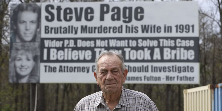 A billboard about Kathy Page's murder in Vidor, Texas