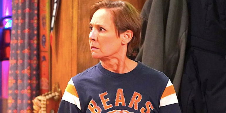 Laurie Metcalf's Jackie looking alert and upset in The Conners