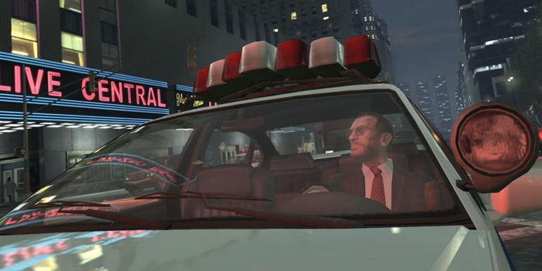 Niko from Grand Theft Auto 4 inside a car 