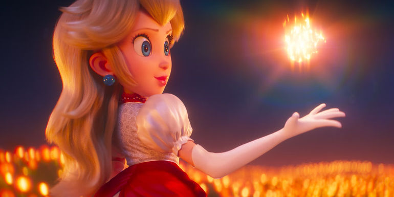Princess peach using fire in The Super Mario Bros. Movie