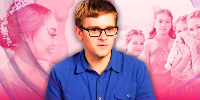 90 Day Fiancé's Brandan & Mary, with wedding-themed pink background