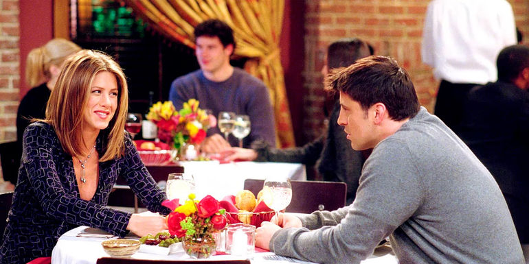 Matt LeBlanc As Joey And Jennifer Aniston As Rachel at dinner In Friends